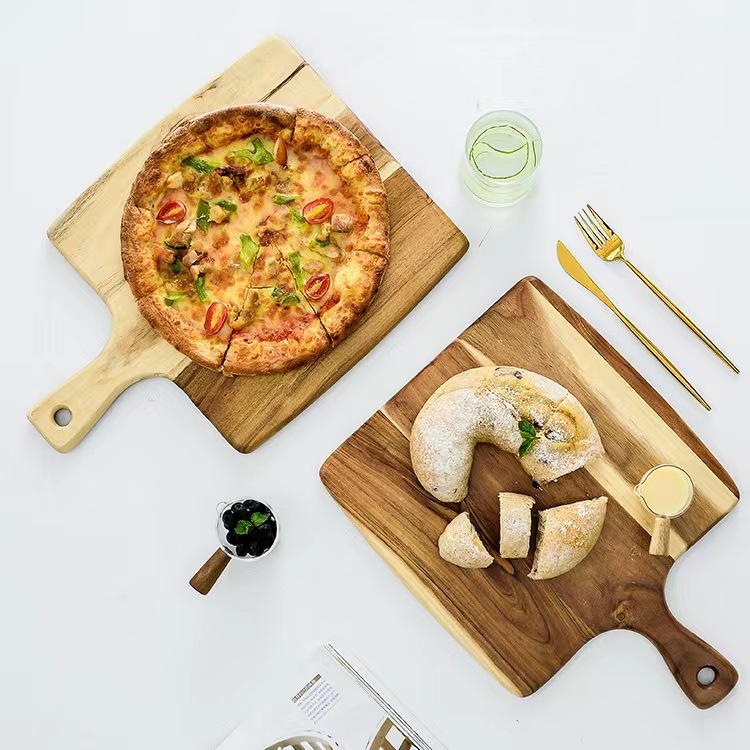 Acacia madera bandeja de pizza bandeja de pastel para hornear bandeja de platos de pizza bandeja de madera casera bandeja de pan de madera sólida