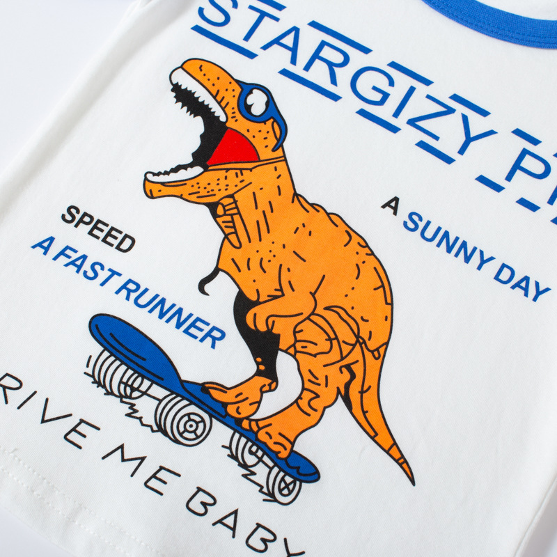 Niños de dibujos animados de manga corta nuevo patrón de dinosaurio manga bebé niños Camiseta estilo coreano ropa de punto INS ropa infantil al por mayor