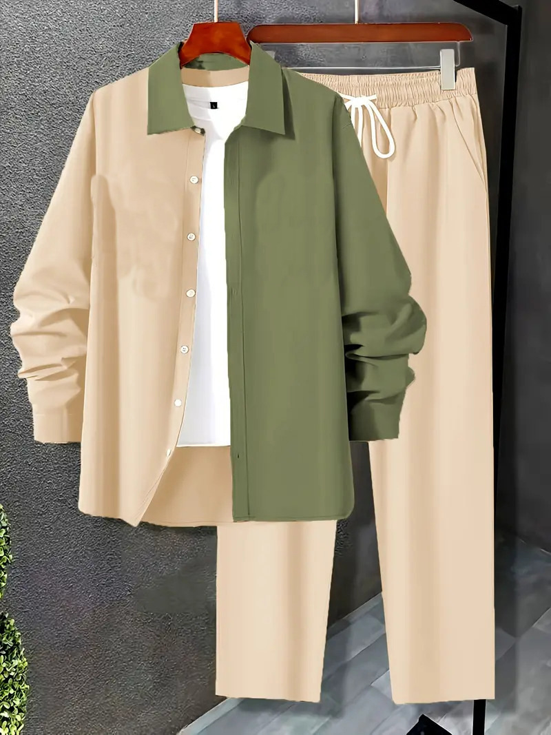 Comercio exterior europeo y americano Amazon 2024 tendencia de moda casual costura camisa de manga larga pantalones traje MB12 ML4