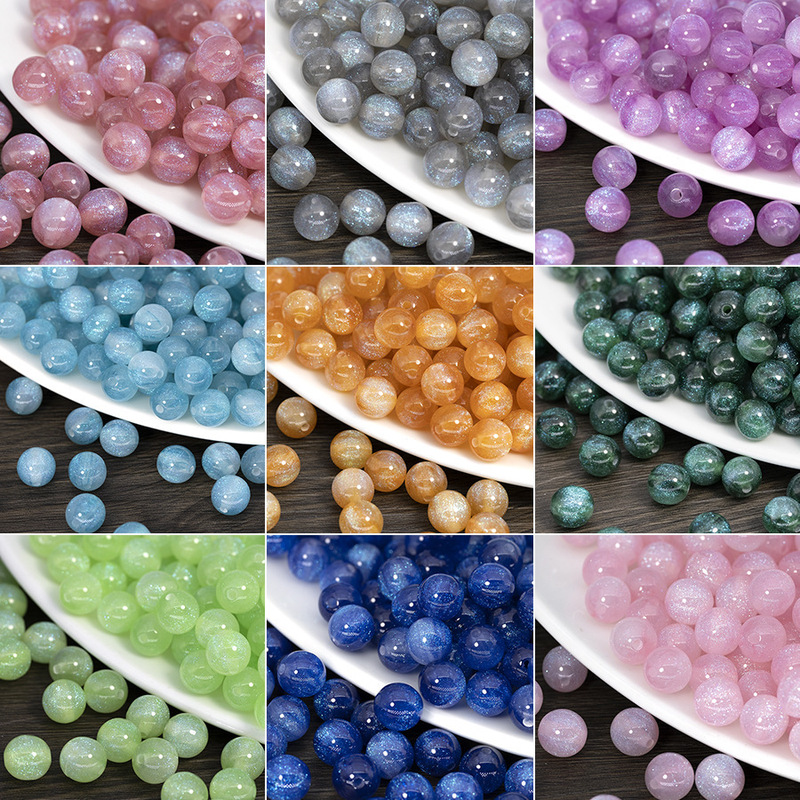 Starry Sky Mermaid Fine Glitter Resin Round Beads Acrylic Loose Beads Handmade DIY Beaded Necklace Bracelet Accessories