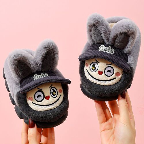 Labubu Children's Cotton Slippers for Autumn and Winter, for Girls, EVA Warm and Fuzzy, Parent-Child Home Slippers, Non-Slip Thick Sole, for Boys