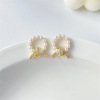 Silver needle from pearl, elegant fashionable universal earrings with bow, silver 925 sample