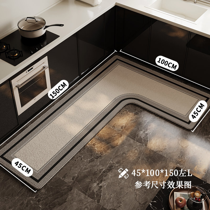 モダン軽豪華L型キッチンフロアマット滑り止め防油フットマット吸水吸油高級感可拭きフリースカーペット|undefined