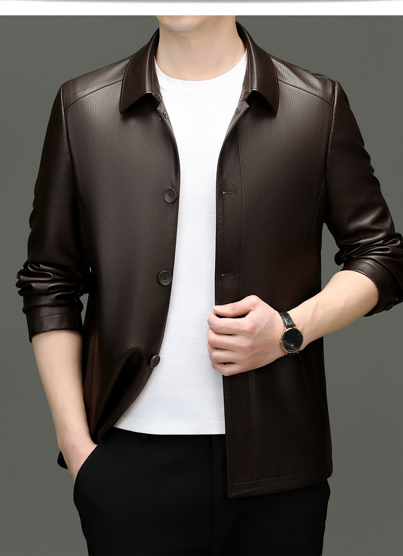 博那罗蒂 高端男士翻领生态皮夹克薄中老年皮衣男装中长款