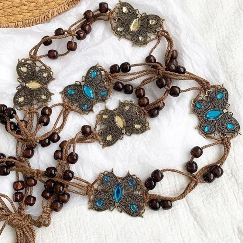 Bohemian Style Belt, Fashionable Retro Hand-Woven Butterfly Pattern Decorative Waist Chain, Personalized Decoration for Girls Bohemian Style Belt, Fashionable Retro Hand-Woven Butterfly Pattern Decorative Waist Chain, Personalized Decoration for Girls