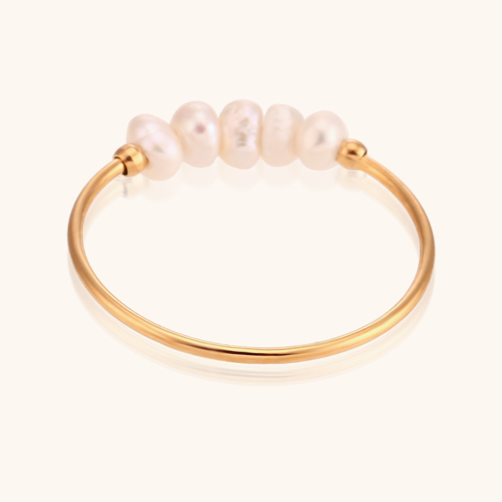Freshwater Pearl Inlay Material Women's Stainless Steel PVD Coated 18K Gold Plated Pearl Geometric Rings Imitation Pearl Jewelry