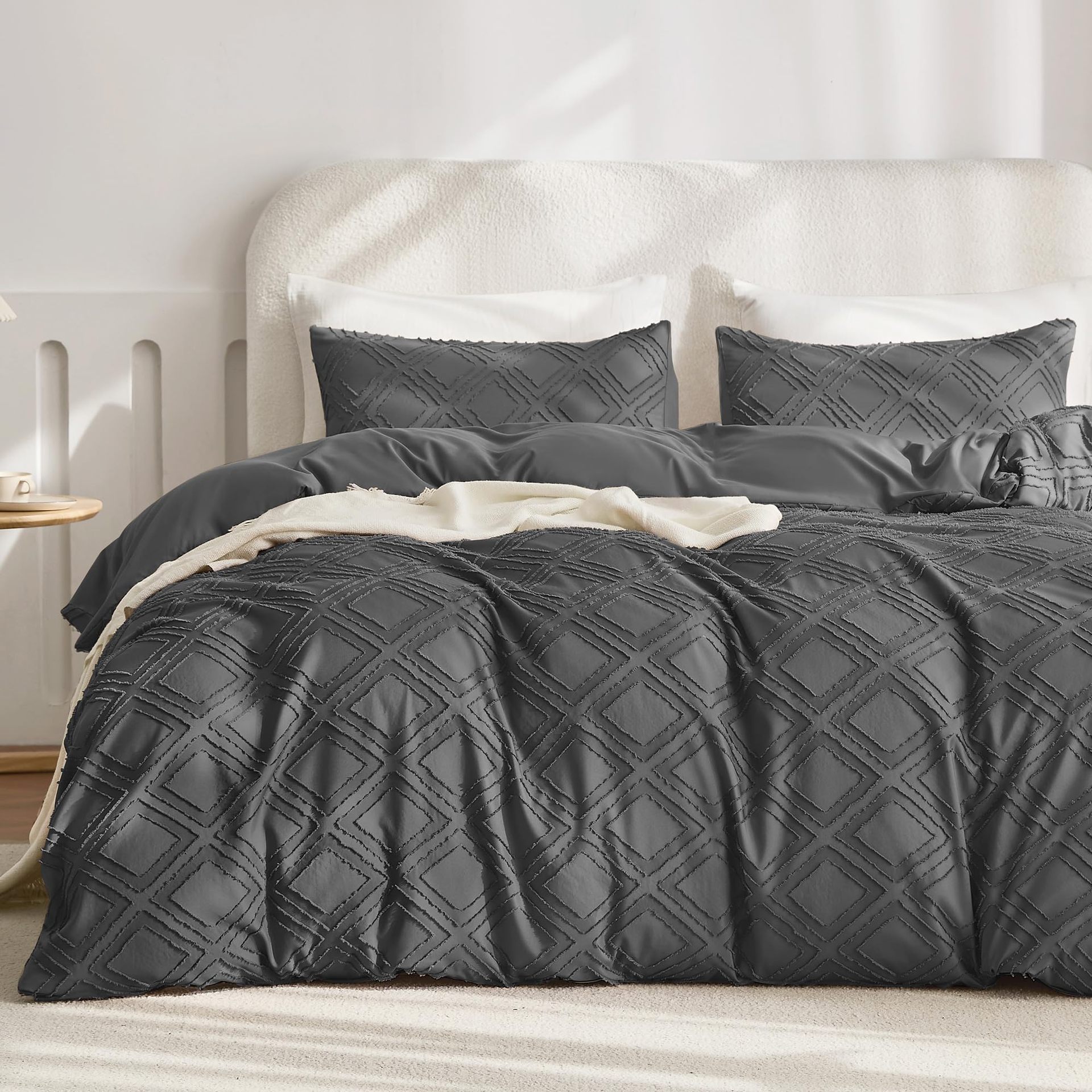 Parure de lit luxueuse en flanelle à motifs géométriques – Collection de literie en microfibre brossée douce, gris élégant, tailles Twin/Full/Queen/King_voghion.com