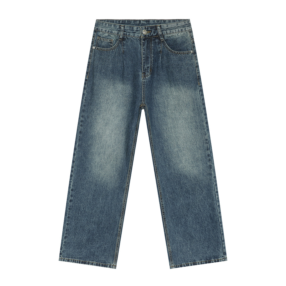 MTLCLOTHES Hombres| Retro americano hecho viejo blanco pulido rectas piernas largas jeans de calle de moda casual