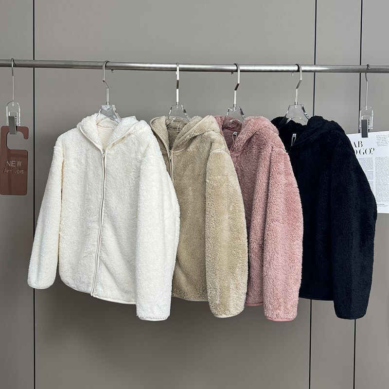 Factory Orders! Autumn and Winter New Soft Plush Polar Fleece Zipper Hooded Fur Jacket for Women