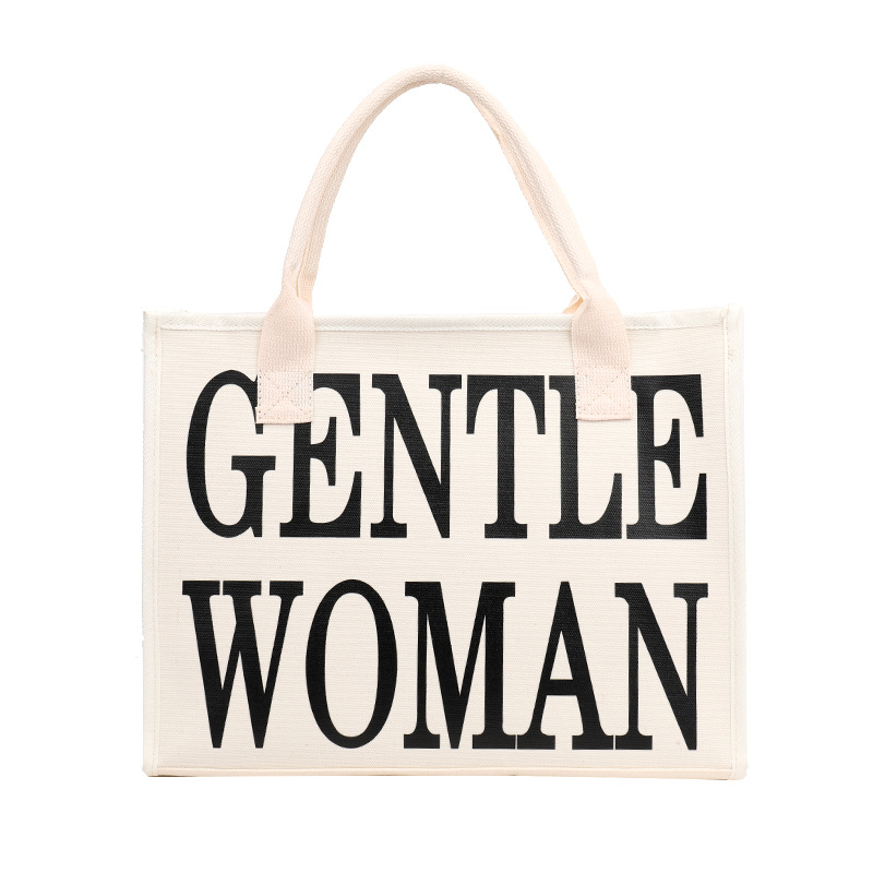 Letras coreanas de color ocio de estilo extranjero 2024 nueva bolsa de lona de hombro de gran capacidad de literatura y arte, bolsa de viento perezosa