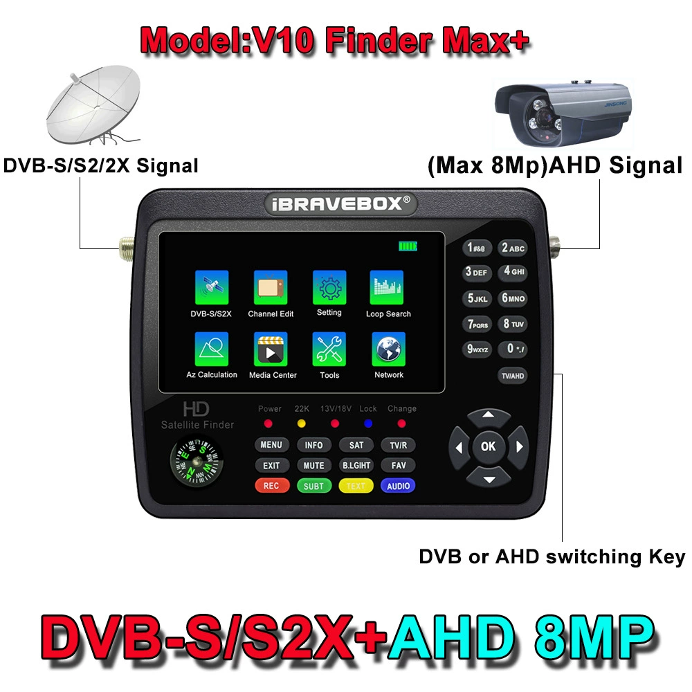 Спутниковый искатель DVB-S/S2/S2X/+AHD/CCTV с поддержкой WIFI V10 Finder MAX+