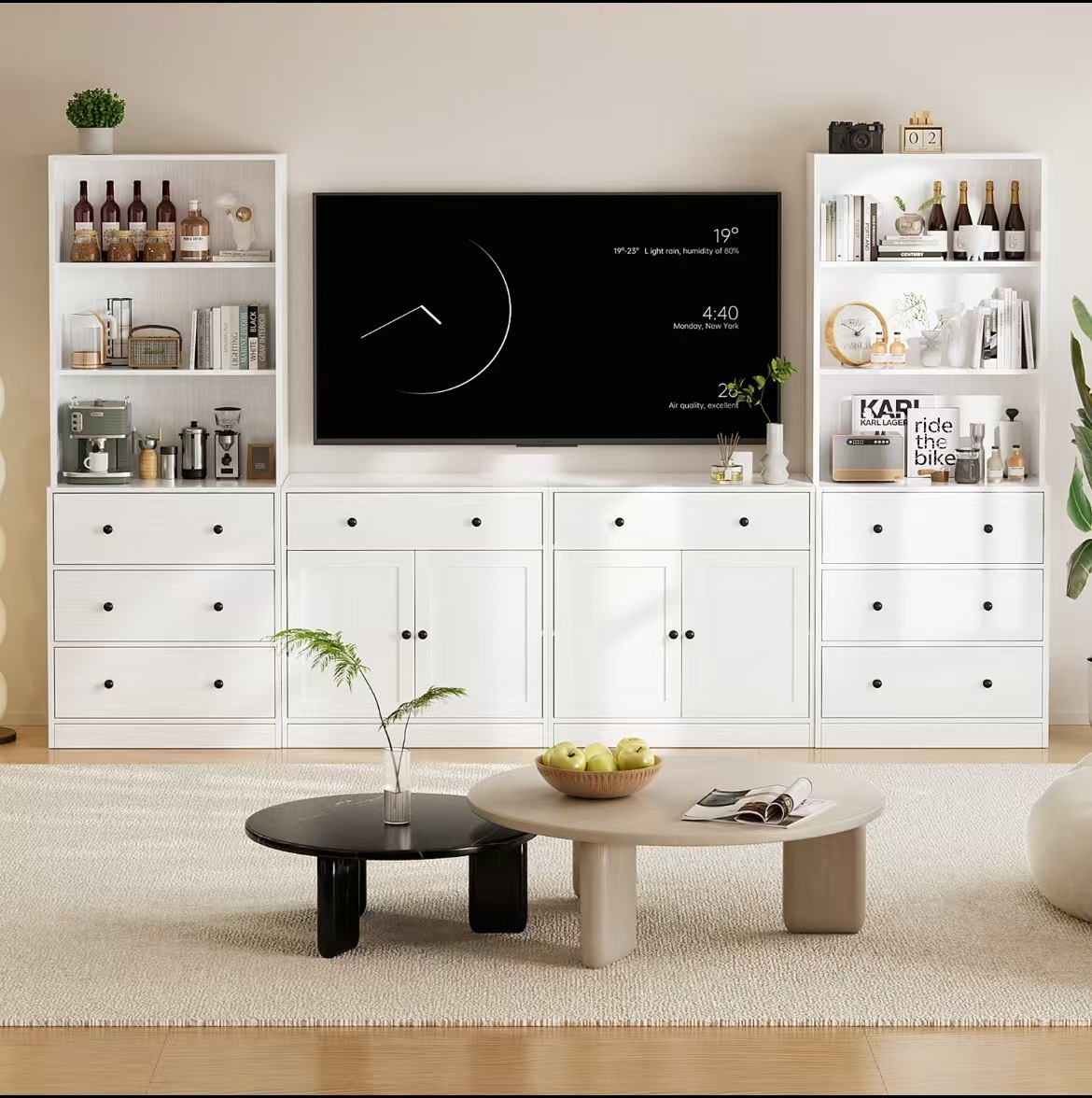 Cross-Border E-Commerce Foreign Trade Four-Piece Large Tv Cabinet with Bookshelf, Suitable for Tvs up to 75inch Inches