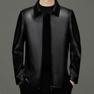 Haining really good leather coat spring and autumn new men's middle-aged and elderly fashion business lapel leather jacket sheepskin coat