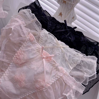 梦里芳菲·新款重工立体玫瑰盘花波点网纱透气软糯荷叶边少女内裤