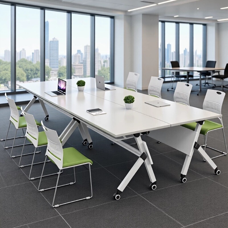 Folding Training Table and Chair Set, Movable and Connectable Long Table for Office Meetings, Double-Person Tutoring Class Study Desk and Chair