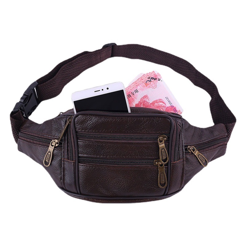 Business Men's Cashier Bag, Multi-Functional Money Collection Waist Bag, First-Layer Cowhide Business Bag, Running Sports Portable Mobile Phone Bag