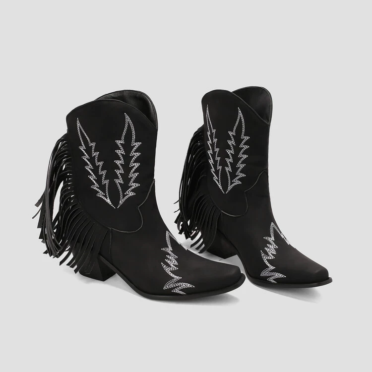 Внешняя торговля трансграничные женские сапоги 2022 осень и зима Новые европейские и американские сапоги Martin с кисточками на массивном каблуке и вышивкой короткие сапоги 40-48 больших размеров