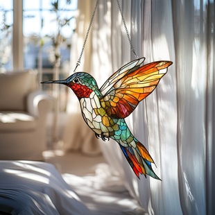 Acrylic Stained Glass Hummingbird Garden Sun Catcher, Animal-Themed Window Hanging Decoration