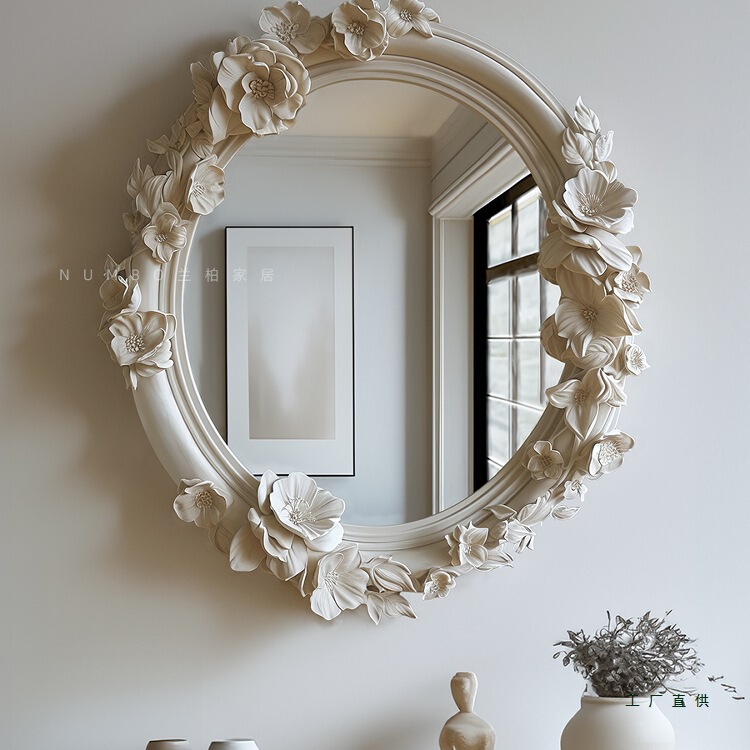 Numbo Bathroom Sink Wall-Mounted Mirror Designer High-End Bedroom Entrance French Cream Style Bathroom Mirror