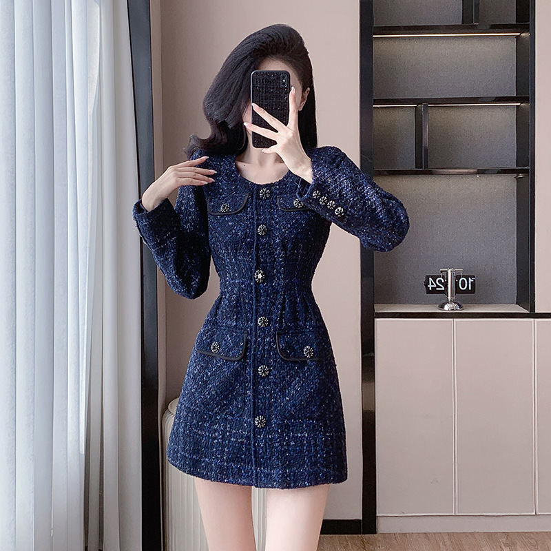 2024 autumn and winter new French temperament light mature wind waist slim high-end fashion casual Tweed dress women