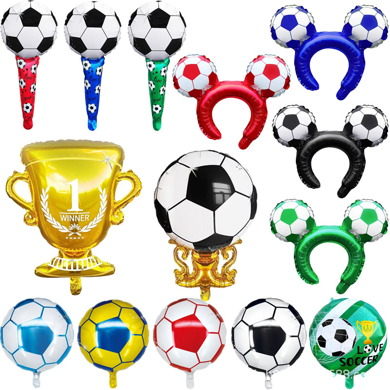Nuevo partido de la Copa del Mundo decoración globo campeón de fútbol trofeo de palos de mano reabastecedor globo de película de aluminio