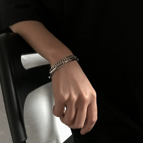 2164#Double -layer punk wind bracelet