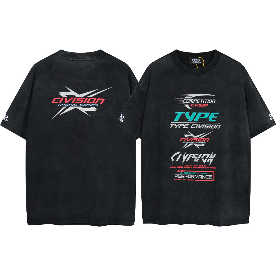 CIVISION by CSC Bordado LOGO Etiqueta Lavado y desgastado Vibe Camiseta suelta de manga corta para hombres y mujeres