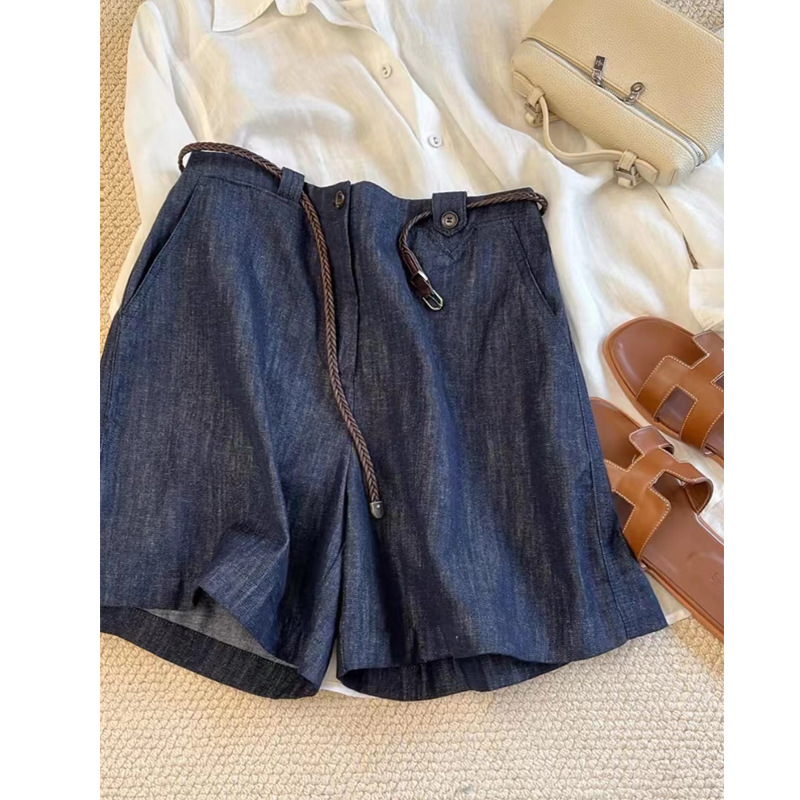 Magic Pants, a Feeling That Will Make You Addicted!!! Deep Blue Linen Denim Shorts for Women, High-Waisted, Slightly Wide-Leg, Cotton-Linen Shorts Magic Pants, a Feeling That Will Make You Addicted!!! Deep Blue Linen Denim Shorts for Women, High-Waisted, Slightly Wide-Leg, Cotton-Linen Shorts