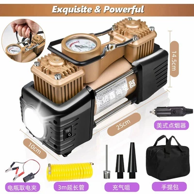 Pump, Dual-Cylinder Portable High-Power: Hava nasosu - gold-mechanical-watch-with-light-metal-double-cylinder-full-copper-wire-core-with-handbag