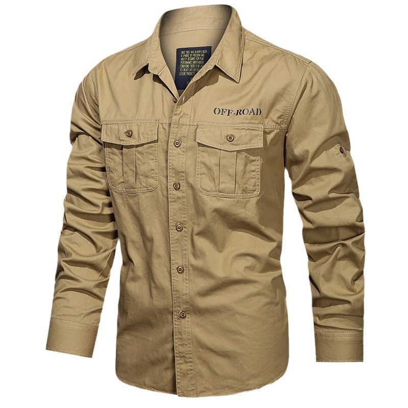 Otoño nuevo multi-bolsillo camisa de manga larga uniforme militar hombre gran camisa de trabajo de algodón casual chaqueta juvenil hombre