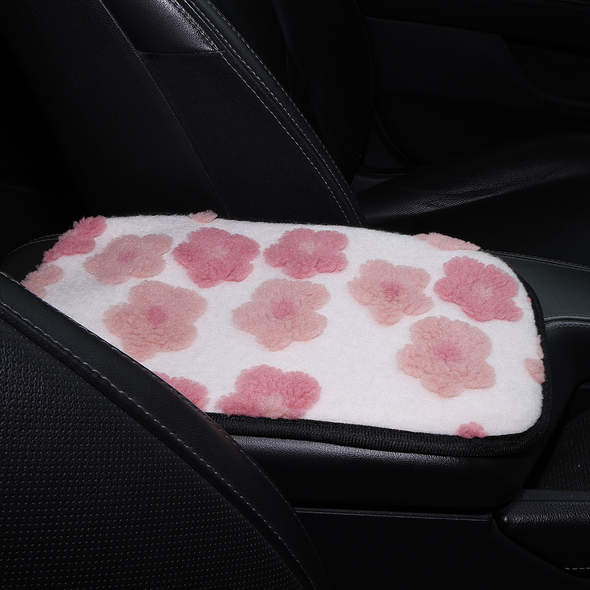 New Floral Lamb Wool Car Armrest Box Mat in Vibrant Red, Cross-Border Dropshipping