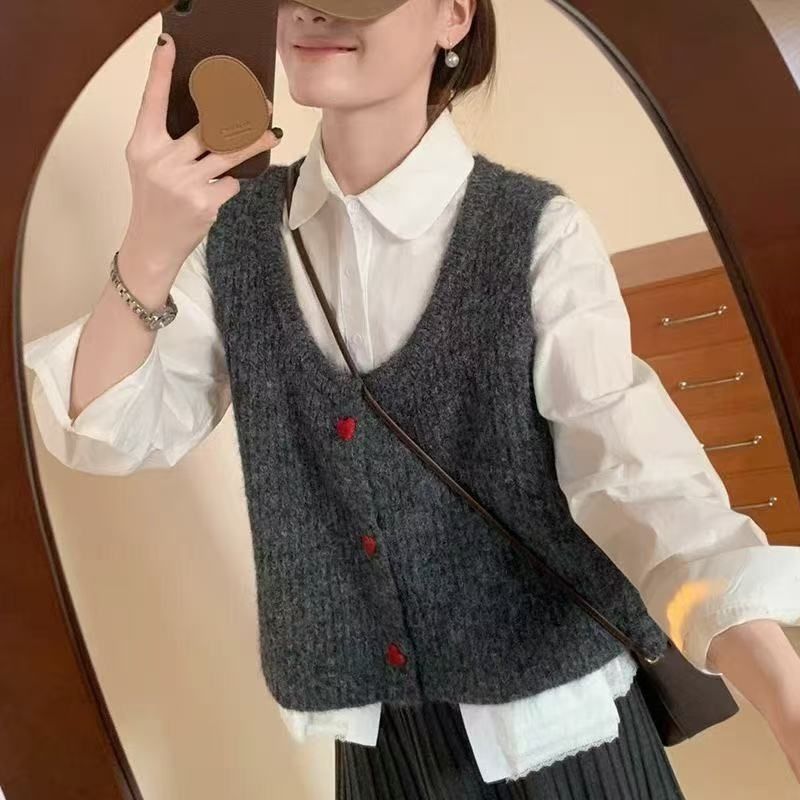 春夏新品甜美爱心毛衣开衫马甲春秋新款韩系气质减龄显瘦坎肩上衣|undefined