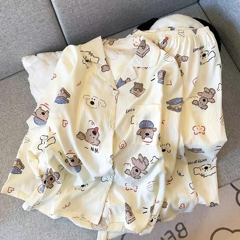 Al por mayor transfronterizo nueva primavera y otoño en línea explosión delgada nube de algodón dulce pijama de mangas largas pantalones largos ropa para el hogar cubierta