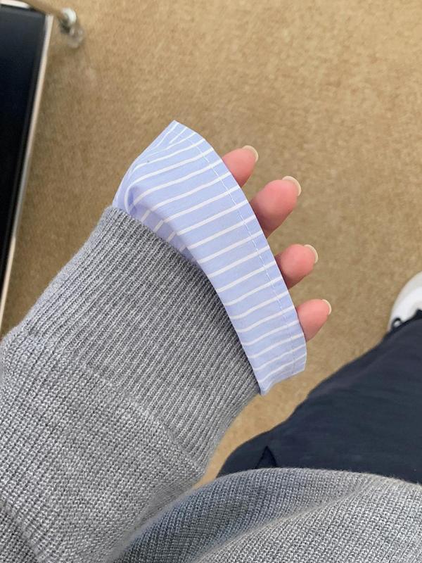 定制工厂秋冬新款内穿外搭假两件针织上衣拼接polo领针织衫打底衫|undefined