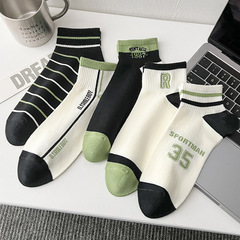 Mid-calf socks men's spring and summer new cotton socks striped letter embroidery spring and autumn sports basketball socks Zhuji socks wholesale