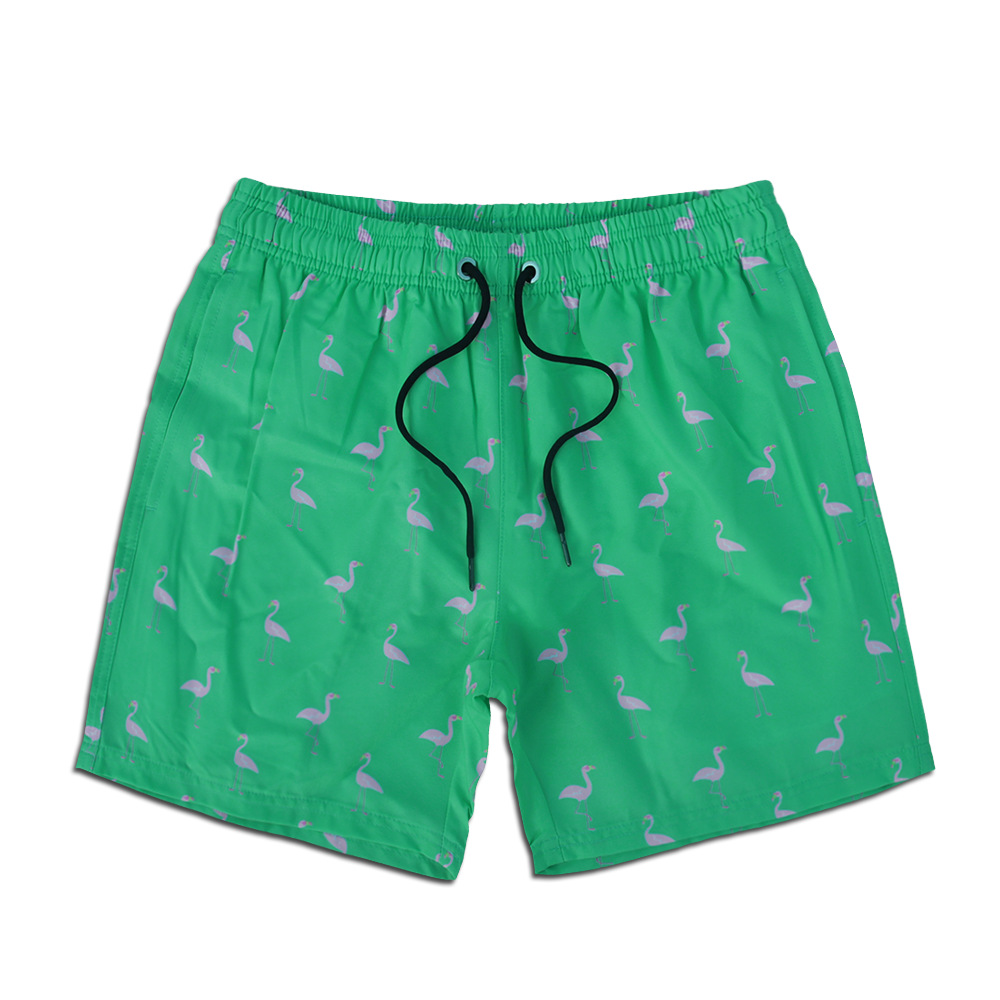 Flamingo Print Herren Badeshorts Mit Elastischem Bund_voghion.com