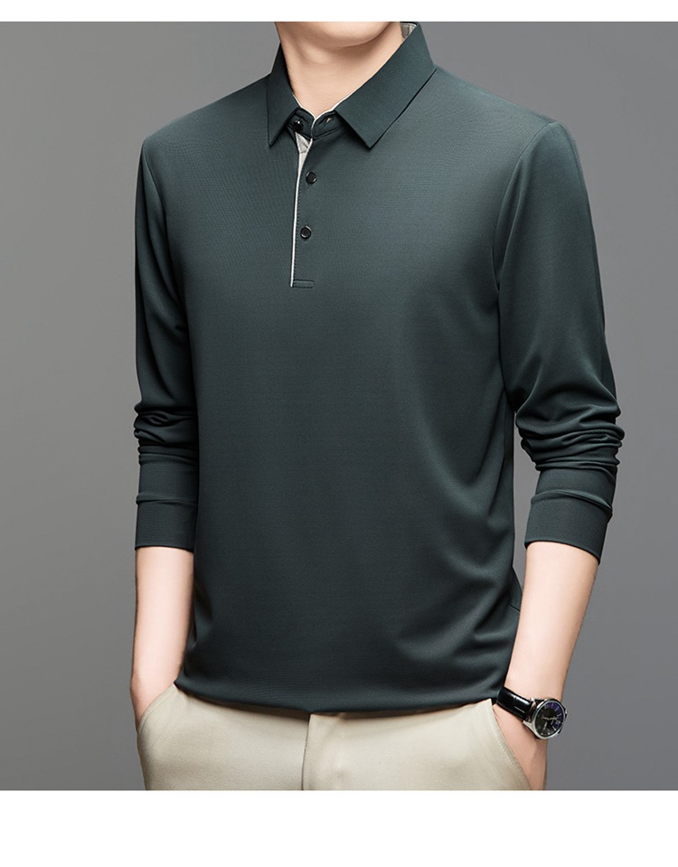 Langarm-Poloshirt für Herren, 2024 Frühling und Herbst Business-T-Shirt mit lockerem Kragen für Herren_voghion.com