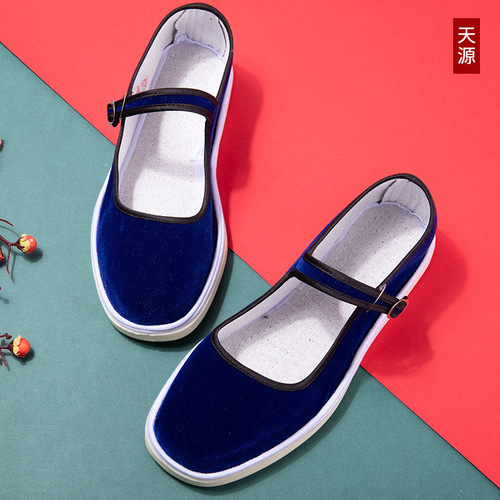 Old Beijing cloth shoes, flat heel, sewn shoes, low-top mille-feuille, cotton shallow mouth, flat-soled rubber sole, women's cloth shoes for mom