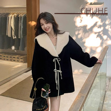 法式仿羊羔毛皮草外套女2025秋冬赫本风中长款加厚小香风毛毛大衣