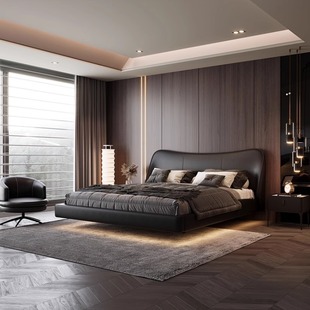 Petal Suspended Bed Modern Simple Leather Bed Master Bedroom High-End Atmospheric Italian Minimalist Villa Luxury Black Wedding Bed