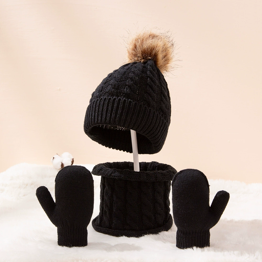 Demi-season children's hat with pigtail, scarf, gloves, soft keep warm import set, 3 piece set, wholesale