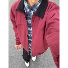 浆果红短款外套男春秋潮牌飞行员美式上衣vintage底特律工装夹克