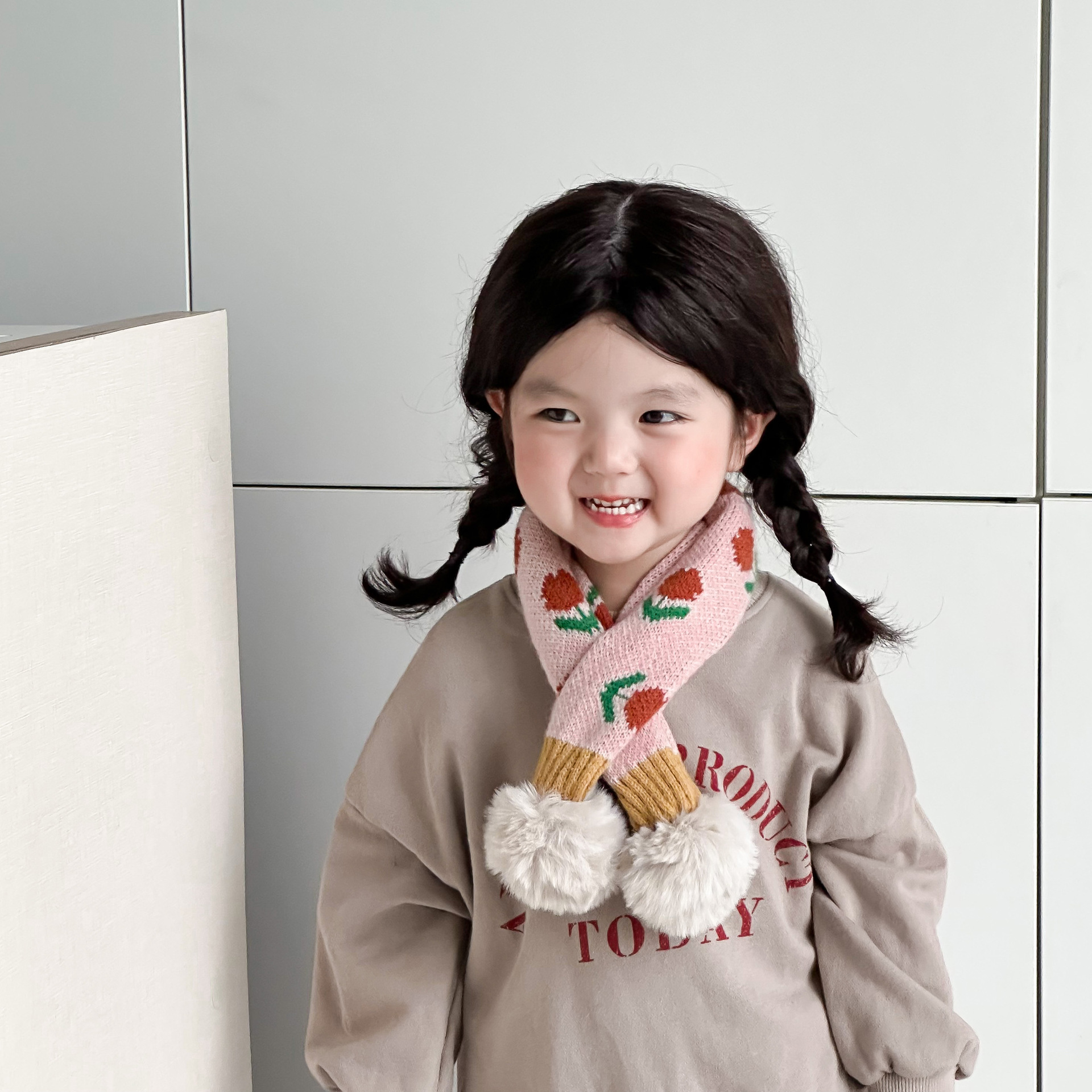 Children's scarf winter fashion ins cute flower knitted warm baby bib_voghion.com