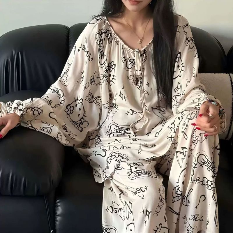 棉绸睡衣家居服慵懒国风睡衣女夏季圆领空调服百搭|undefined