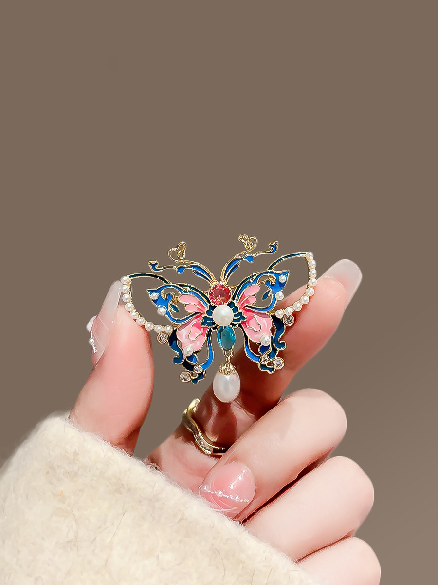 Enamel Painted Butterfly Brooch Women's High-end Sense High-end Atmospheric Luxury Cheongsam Coat Brooch Coat Elegant Pin