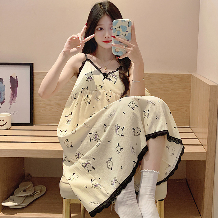 2024 pijama de verano damas cojín de pecho vestido de cabina pijama de verano lindo dulce dibujos animados ropa para el hogar al por mayor