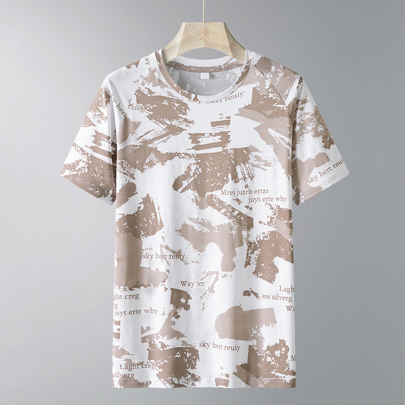 Camiseta de hielo transfronteriza de manga corta para hombres verano 2025 nueva ropa de secado rápida suelta para hombres camiseta de base de media manga grande image 5