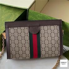 2024新款Ophida链条复古欧美时尚单肩斜挎老花真皮夹子包简约时尚