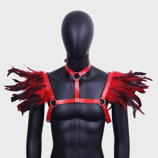 Factory Direct sales feather binding men's corset shawl leather collar nightclub party Halloween performance costume