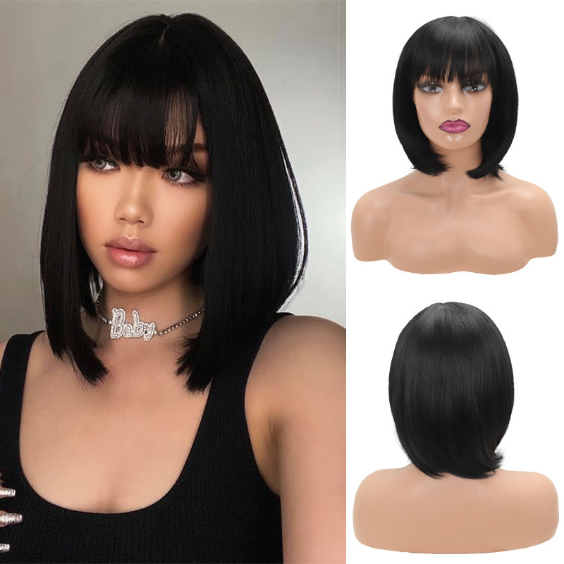 Foreign Trade Wig Amazon Best-Selling Colorfulful Inner Bangs 12inch Short Bob European and American Popular Wig Headgear